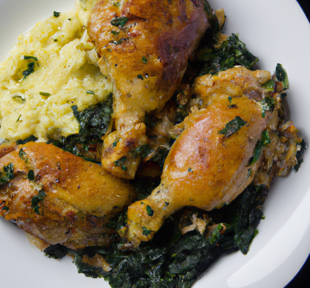 Baked Chicken Thighs with Cauliflower Rice and Sautéed Spinach