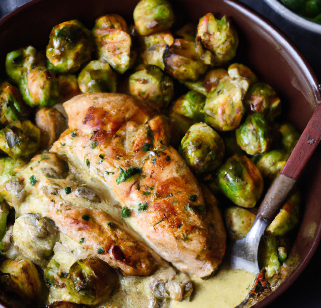 Creamy Garlic Butter Chicken with Roasted Brussels Sprouts