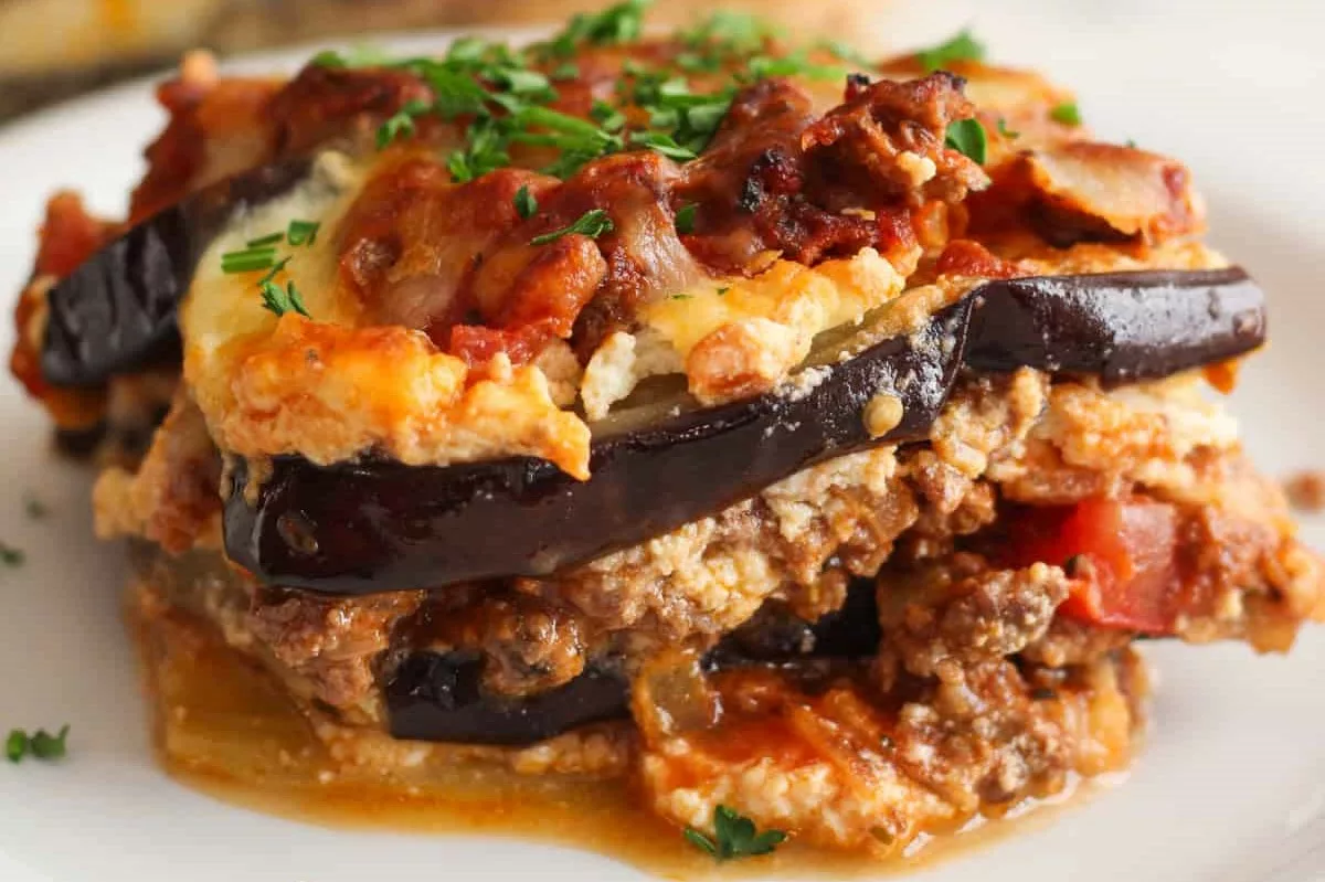 Eggplant Lasagna with Layers of Sliced Eggplant Ground Meat and Cheese jpg
