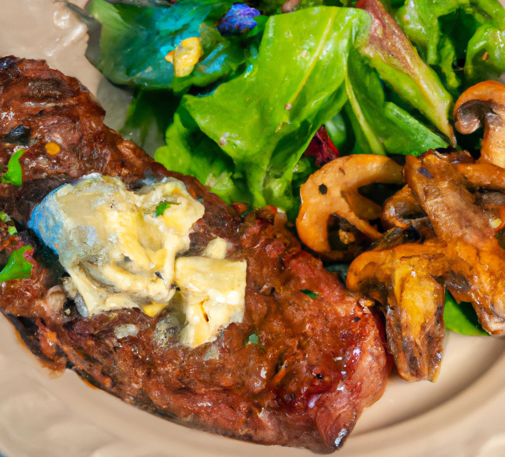 Grilled Steak with Garlic Butter Mushrooms and a Side Salad