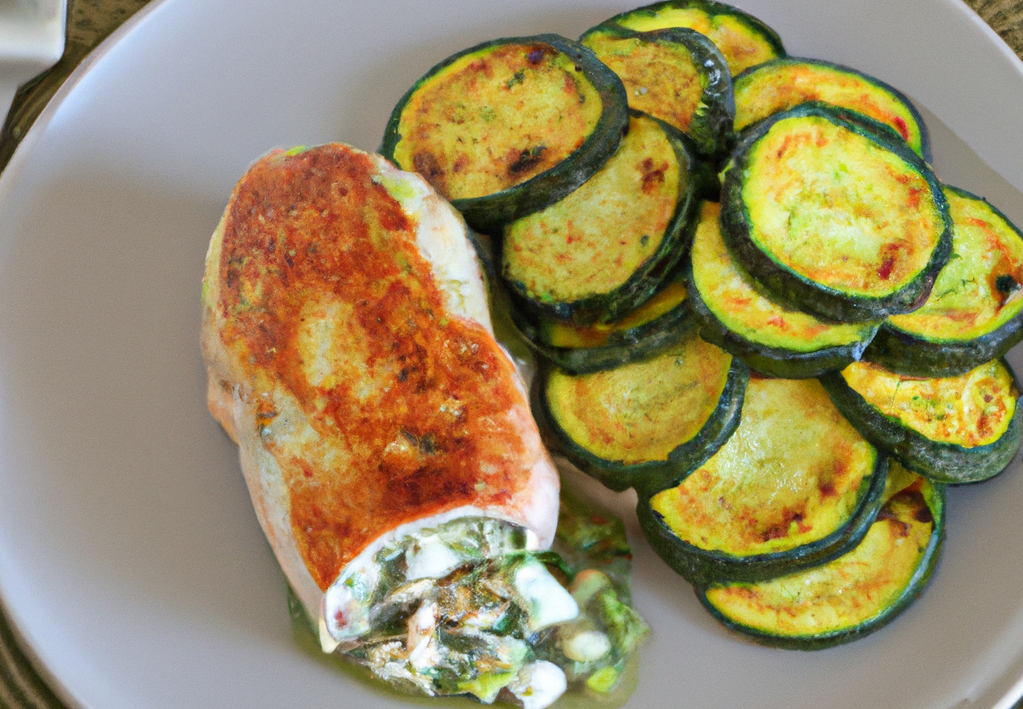 Spinach and Feta Stuffed Chicken Breast with Sauteed Zucchi